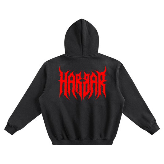 HARBAR Fleeced Boxy Hoodie [Black/Red]