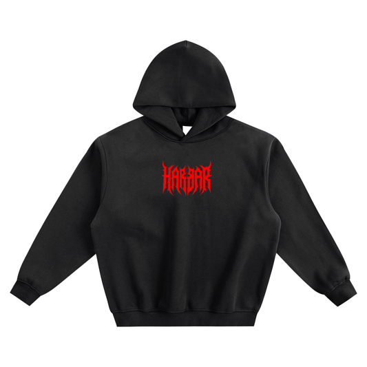 HARBAR Fleeced Boxy Hoodie [Black/Red]